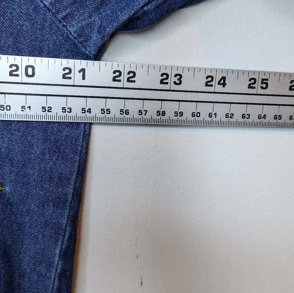 Karen Scott Fall Leaf Plaid Butterfly Embroidered Denim Button Down M Autumn - Picture 9 of 10